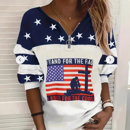 Trendy USA Flag Sweatshirt Half Zipper Sweater