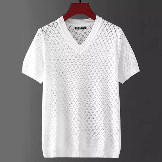 Men's Ice Silk Cut-out V-neck T-shirt