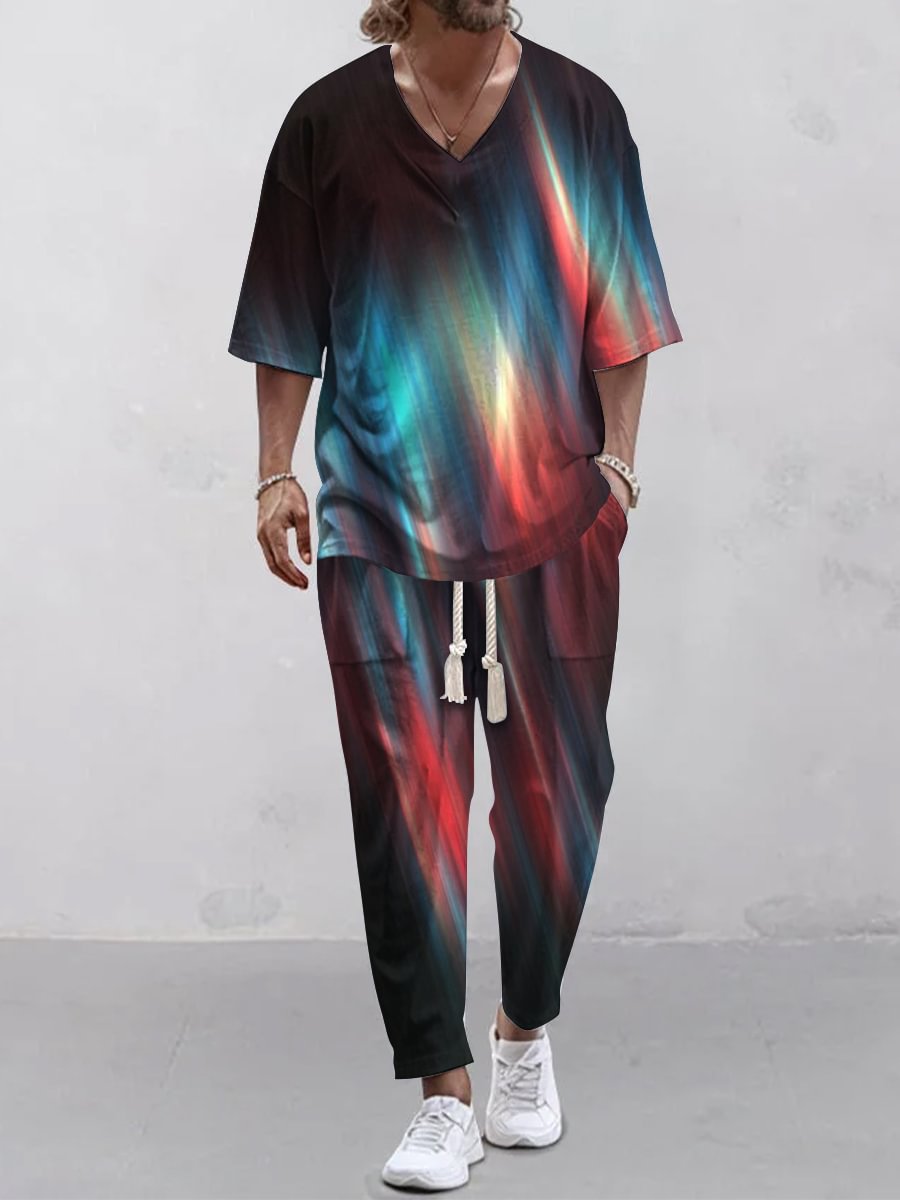 Beautiful Cropped Sleeves V-neck Trousers Suit