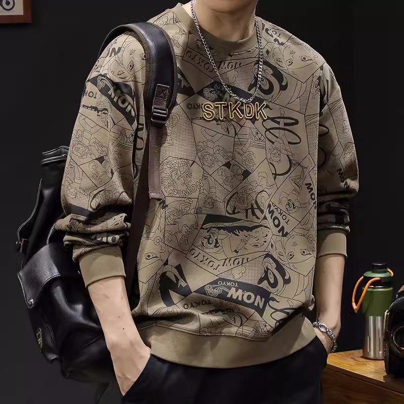 Men's Round Neck Print T-Shirt Long Sleeve