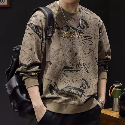 Men's Round Neck Print T-Shirt Long Sleeve