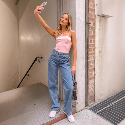High Waist Bow Straight-leg