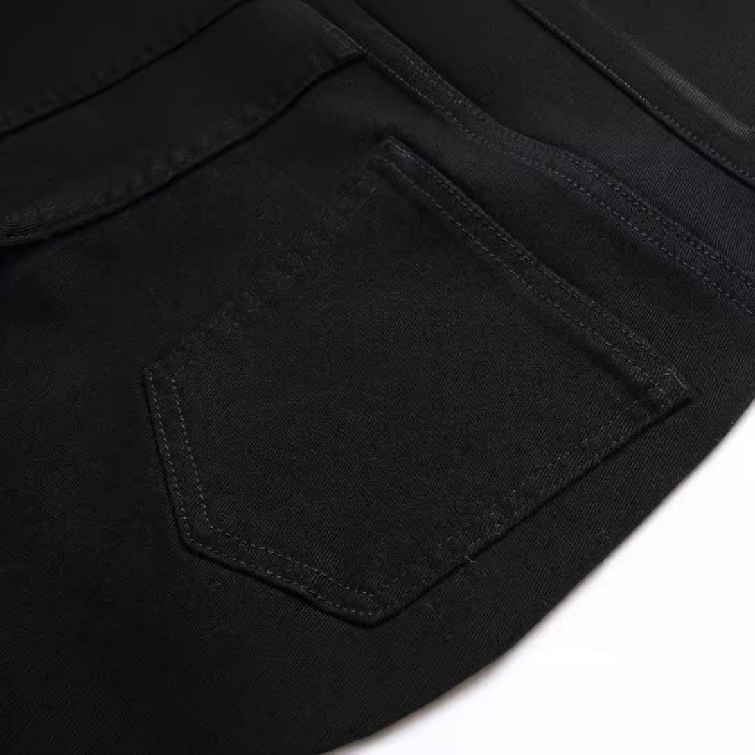 Black Elastic Straight Jeans