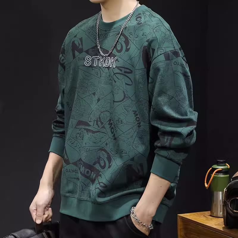 Men's Round Neck Print T-Shirt Long Sleeve