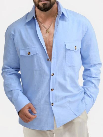 Loose V-neck Button Chest Pocket Shirt