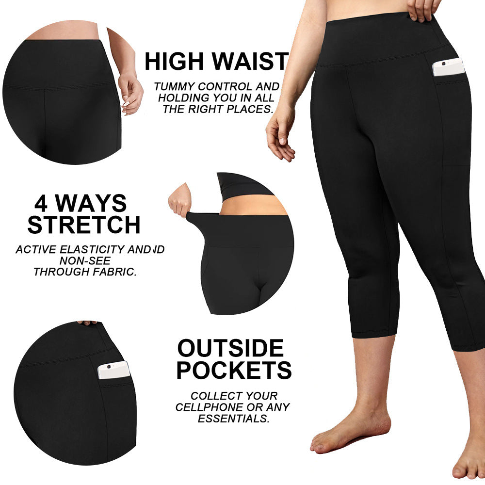 Ladie's Pocket Plus Size Cropped Fitness Pants
