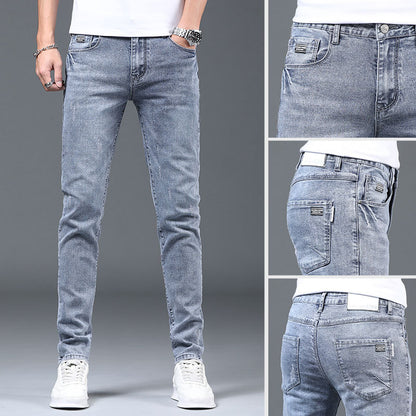 Men's Light Gray Straight Slim Jeans