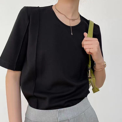 Solid Color Design Half Sleeve Round Neck T-shirt