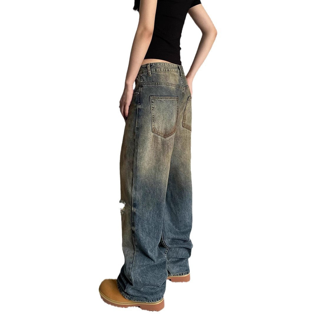 Old Ripped Jeans Loose Straight Wide Leg