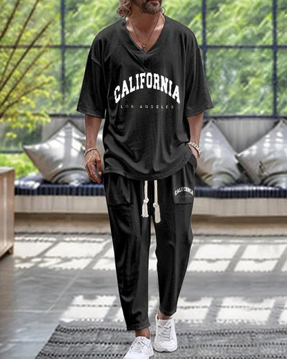 Beautiful Cropped Sleeves V-neck Trousers Suit