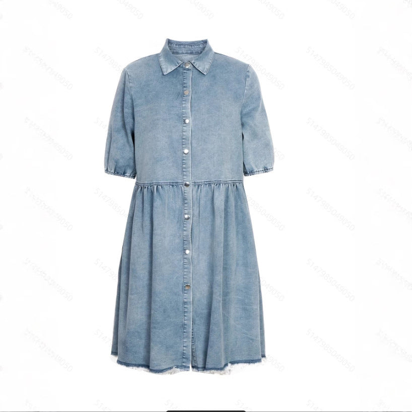 Washed Denim Lapel Loose Skirt Dress
