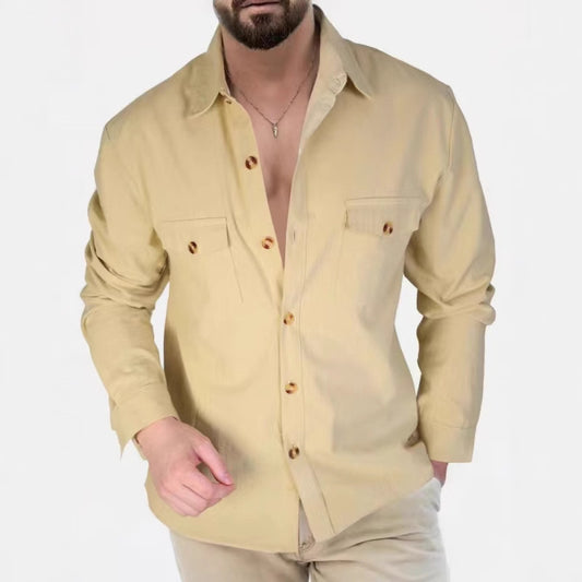 Loose V-neck Button Chest Pocket Shirt
