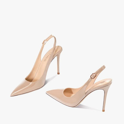 Ladie's Nude Soft Leather Hollow Female Ankle-strap High Heels