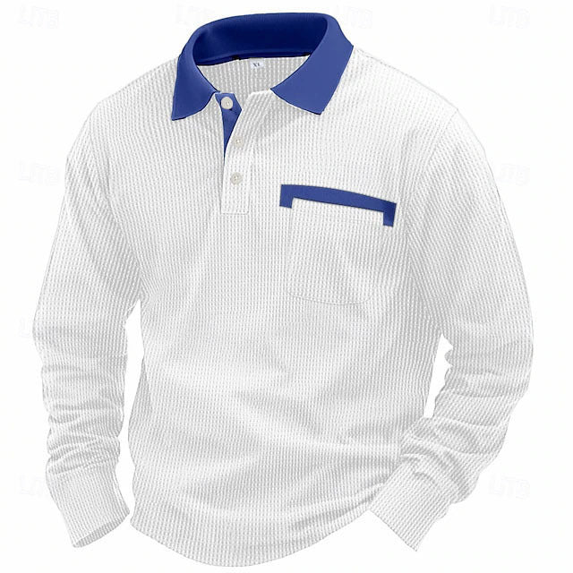 Men's Long-sleeved Waffle Polo T-Shirt