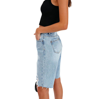 High Elastic Mid-waist Ripped Jeans