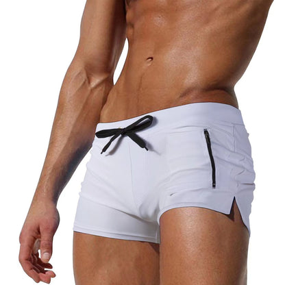 Polyester High Waist Tight Lace-up Swim Trunks