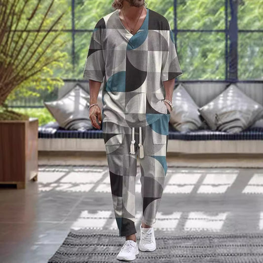 Beautiful Cropped Sleeves V-neck Trousers Suit
