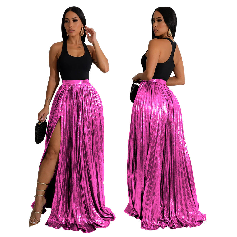 Fashionable Skirt High Waist Pleated Slit Dress