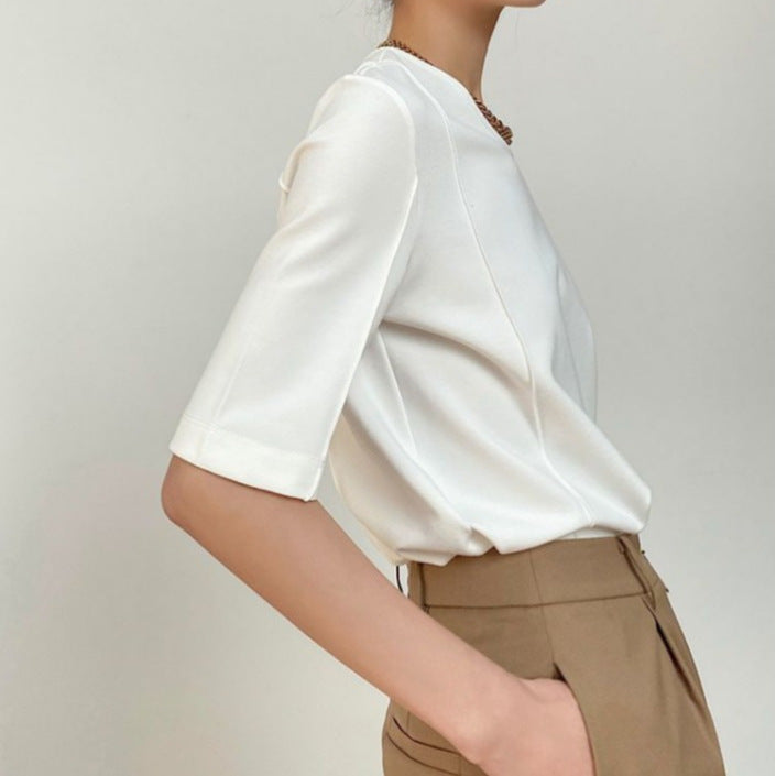 Solid Color Design Half Sleeve Round Neck T-shirt