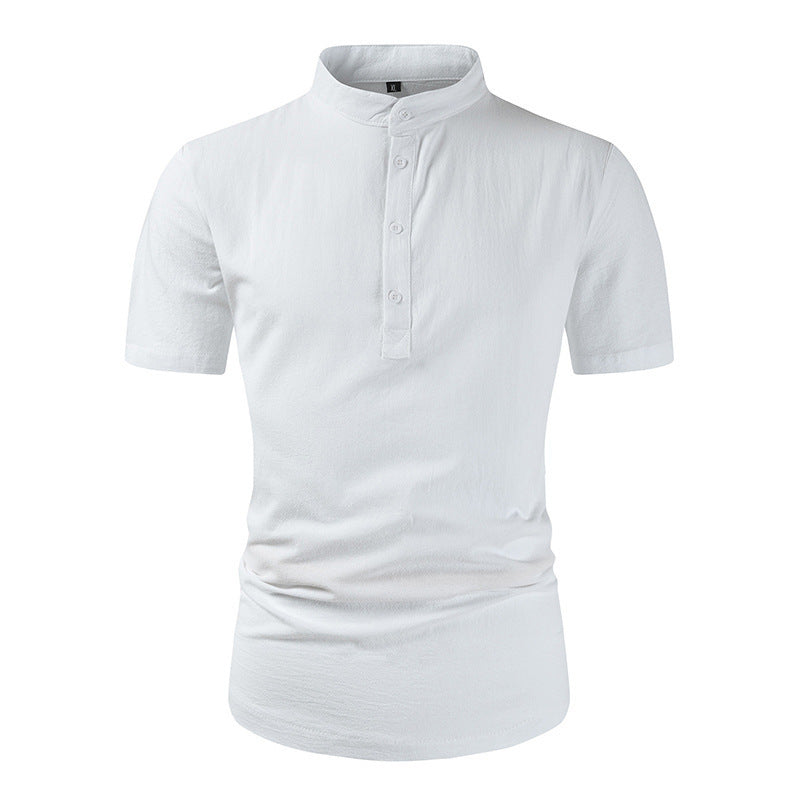 Men's Loose Button Cotton And Linen All T-shirt