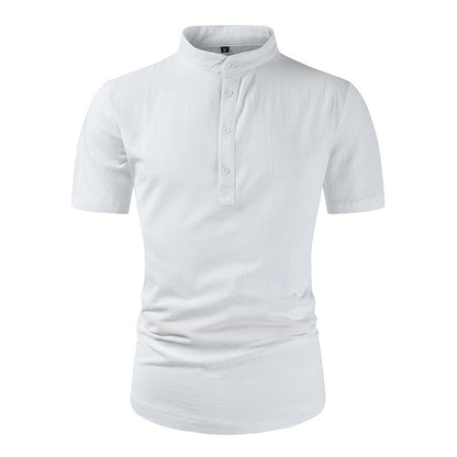 Men's Loose Button Cotton And Linen All T-shirt