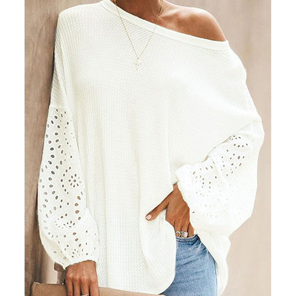 Loose Diagonal Long Sleeve Off-shoulder Top