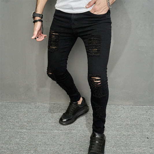 Skinny Men's Leisure Ripped Denim Feet Personality Trendy Jeans