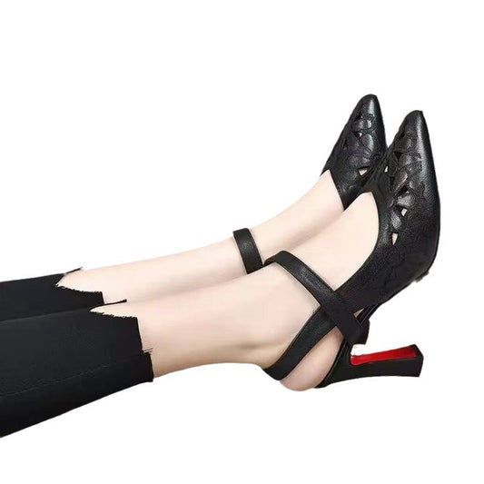 Soft Leather Hollowed Toe Box High Heels