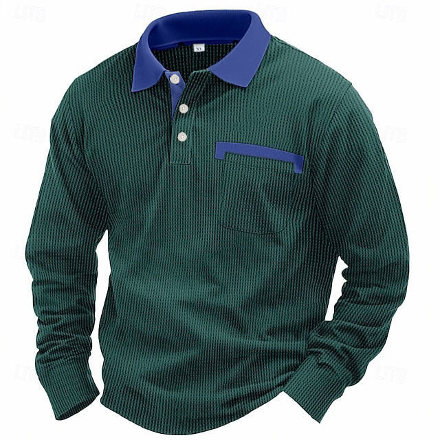Men's Long-sleeved Waffle Polo T-Shirt