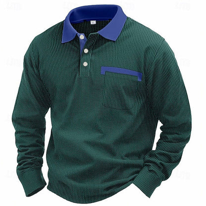 Men's Long-sleeved Waffle Polo T-Shirt