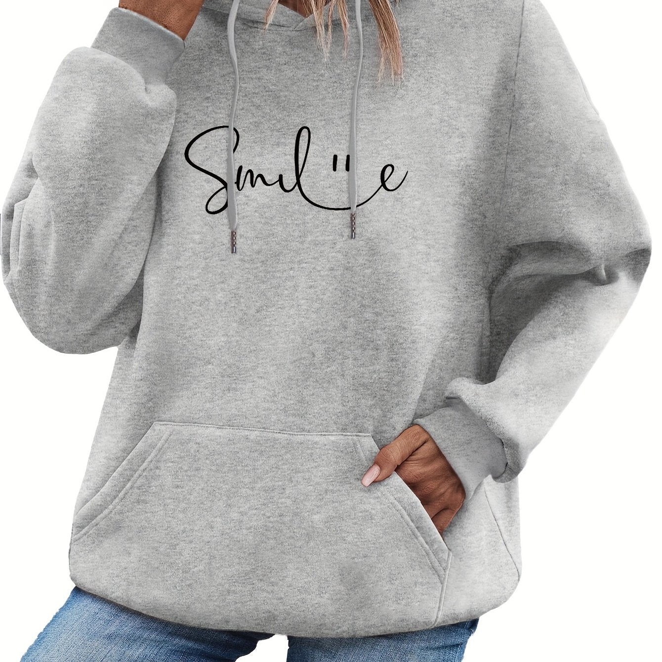 Womens Smile Hoodie Kangaroo Pocket