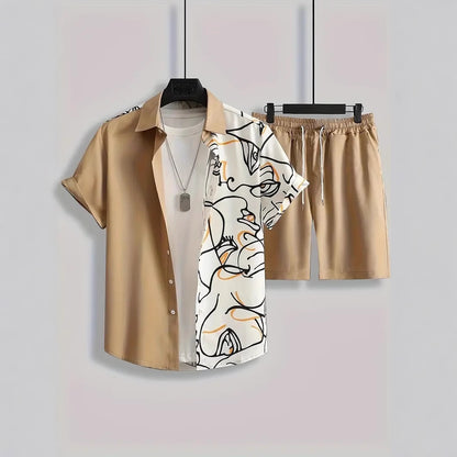 Fashion Trend Animal PatternSleeve Shirt Shorts Suit