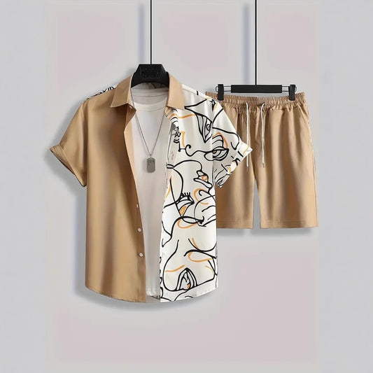 Fashion Trend Animal PatternSleeve Shirt Shorts Suit