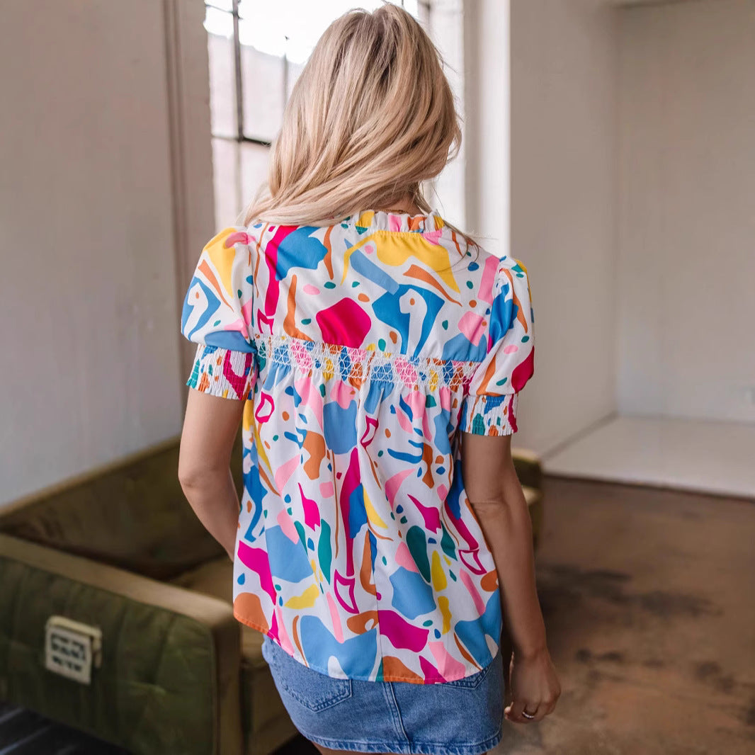 Women's Simple V-neck PO'MY Style Shirt