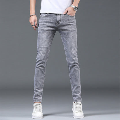 Men's Light Gray Straight Slim Jeans