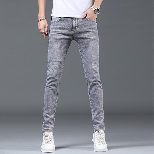 Men's Light Gray Straight Slim Jeans