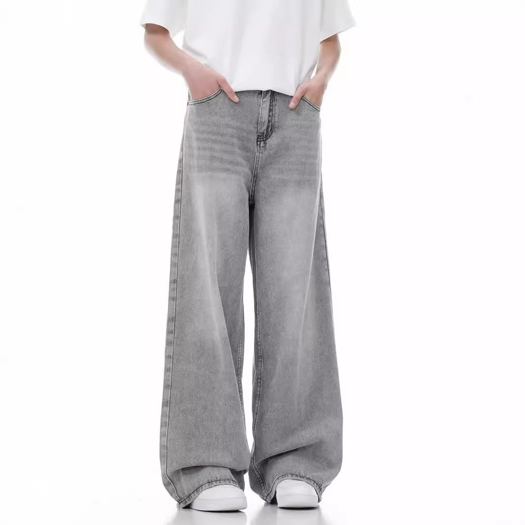 Men's Loose Wide Leg Straight Worn Jeans