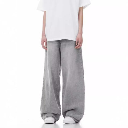 Men's Loose Wide Leg Straight Worn Jeans