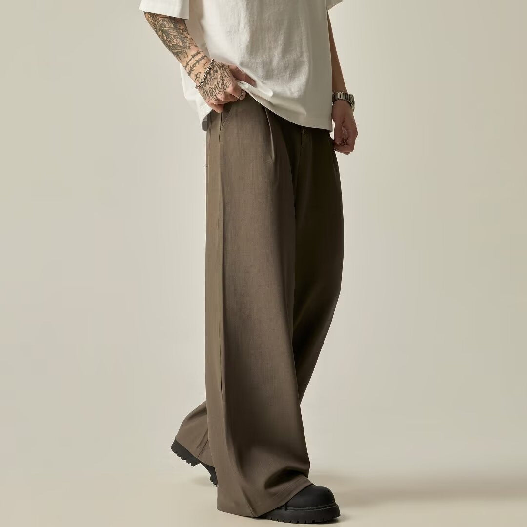 Men's Polyester Vertical Tube Wide-leg Pants