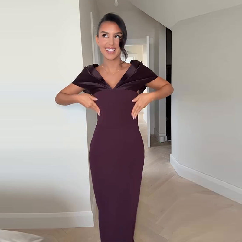 Slim-fit Waist Sheath Off-the-shoulder Dress