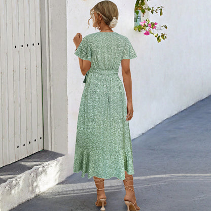 V-neck Tie-shoulder Floral Long Dress