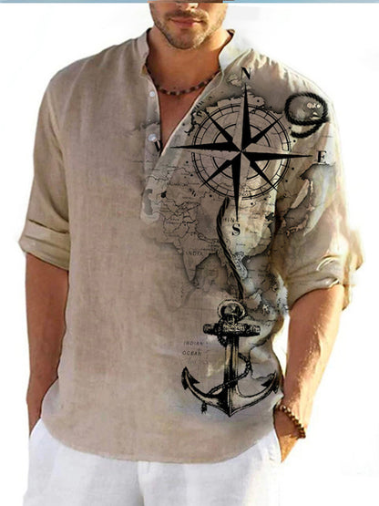 Thin Bamboo Linen Hawaiian Long Sleeve T-Shirt