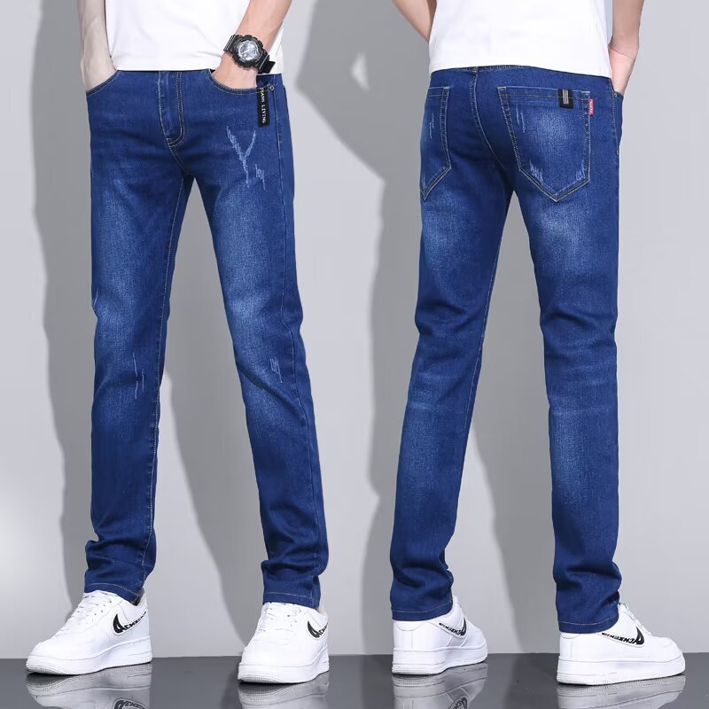 Washed Blue Jeans Men's Trendy Slim