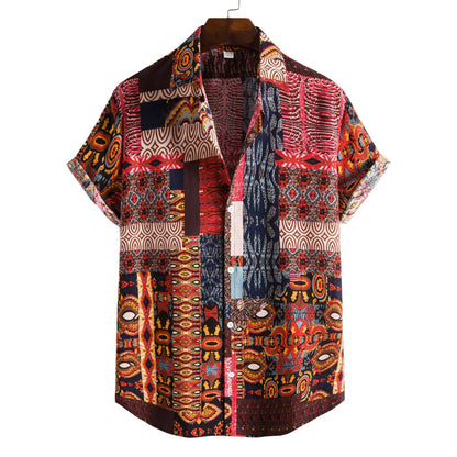 Plus Size Men's Fashion Digital Short Sleeve Shirt