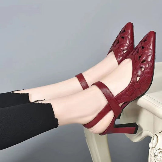 Soft Leather Hollowed Toe Box High Heels