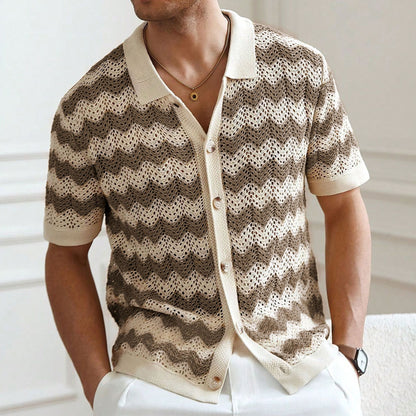 Men American-style Hollow Jacquard Corrugated Sweater
