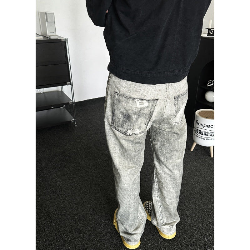 Gray White Washed Distressed Jeans