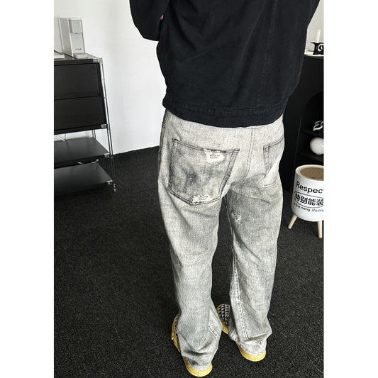 Gray White Washed Distressed Jeans