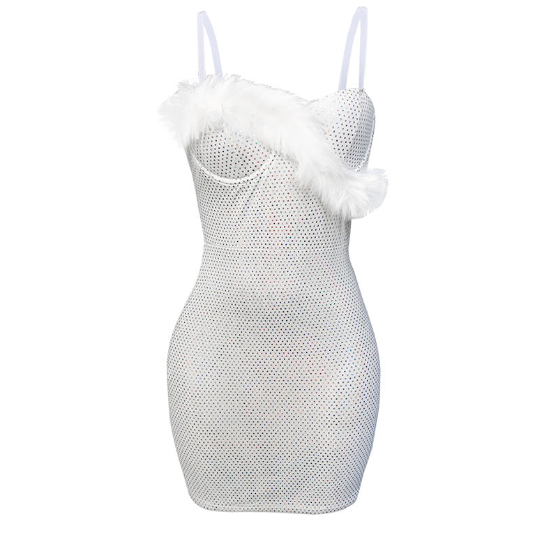 Women Stitching Wool Tops Chest Hip Dress
