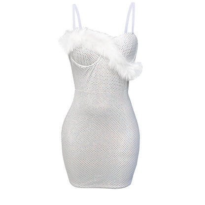 Women Stitching Wool Tops Chest Hip Dress